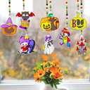 WorldBazaar Halloween Suncatchers Craft 24 Sets Halloween DIY Ornament Window Paint Art Craft Kits Pumpkin Bat Cat Sun Catchers for Kids Classroom Family Holiday Activities Party Supplies