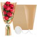 Mauproy 50 Pack Flower Bags for Bouquets, Flower Wrapping Paper Kraft Floral Wrap Sleeves with Ribbons for Mother's Day Florist Supplies Wedding (17.7 x 9.5 Inches)