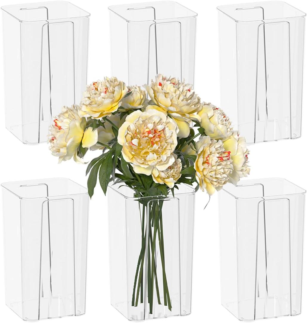 8-Pack Clear Plastic Square Flower Vase, Acrylic Vase Decorative Centerpiece for Home, Widding