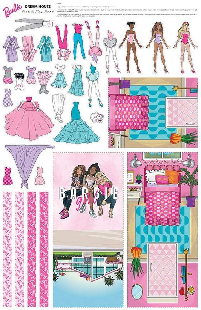 Riley Blake Collection of Barbie-Themed Merchandise, Including 5 Stackers, Rolies, Panels, and More (Barbie Girl Dream House Panel)