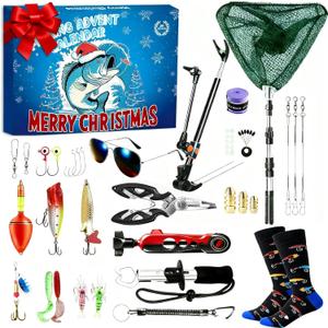 Fishing Tackle Advent Calendar 2025 for Men Teen Boys - 24 Days Christmas Countdown with Lures, Tackle, Tools - Surprise Christmas Fishing Tackle Box Xmas Gifts for Fisherman, Dad, Husband, Boyfriend