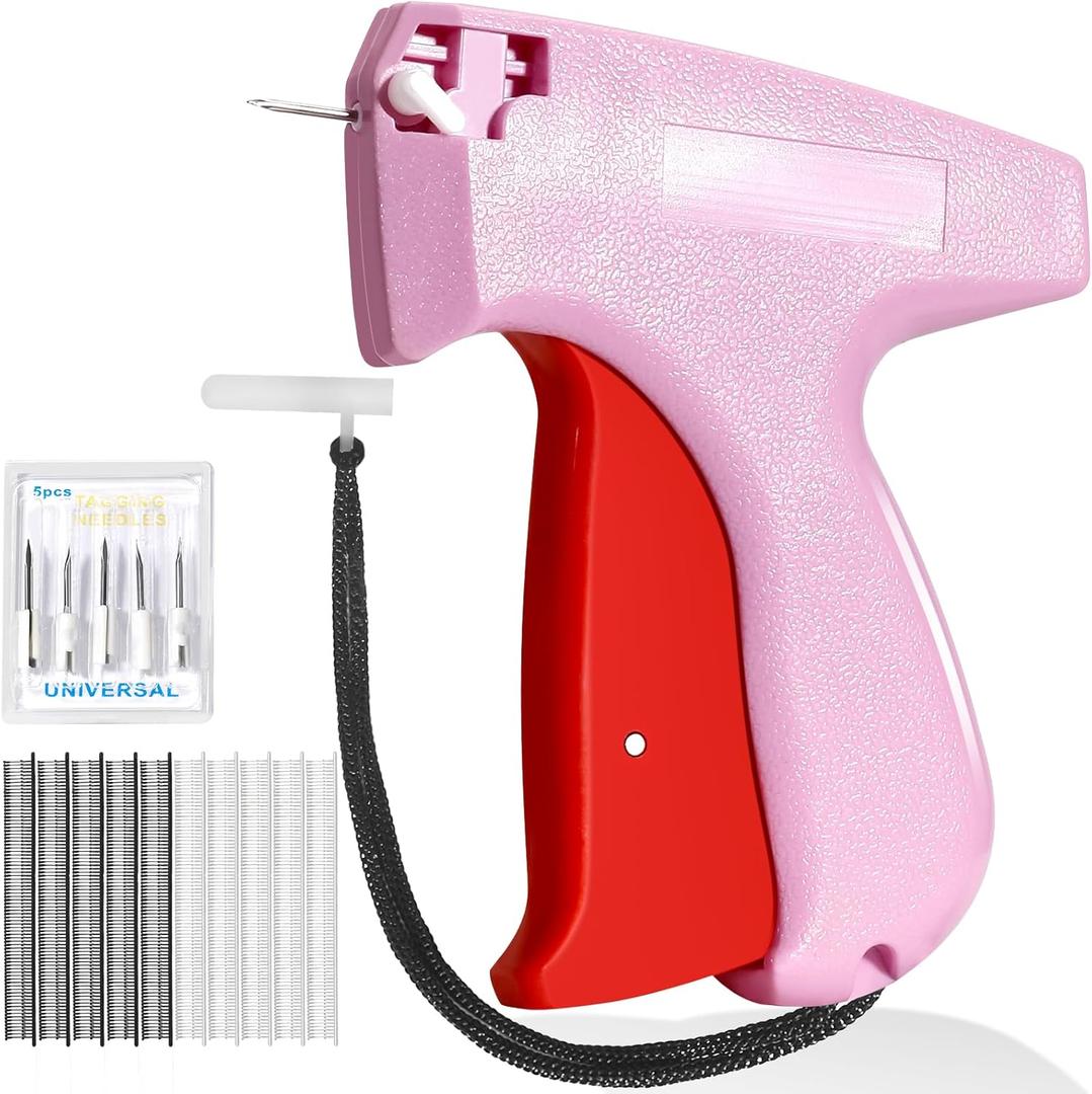 Stitch Gun for Clothes, Tagging Gun for Clothing, Micro Handheld Tag Gun Quick Stitch Sewing Gun, Portable Quick Clothing Fixer Hemming Tool Includes 6 Needles and 1000 Black White Fasteners (Peach Pink)