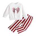 VZF Baby Girl Clothes Long Sleeve Fall Outfits Toddler Sweatsuit Striped Flare Pants, Red, 12-18M