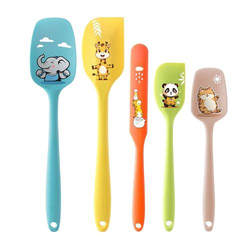 5PCS Silicone Rubber Spatula Set, DQELFA Heat Resistant Food Grade Spatulas for kitchen Use, Cooking and Baking, Dishwasher Safe