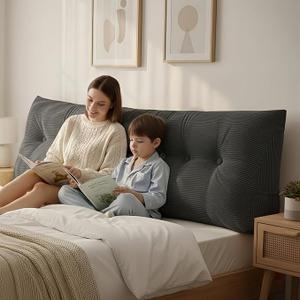 Wedge Reading Pillow Headboard Queen Size, Headboard Bolster Pillow for Bed, Triangular Backrest Cushion with Removable Corduroy Cover, Darkgrey