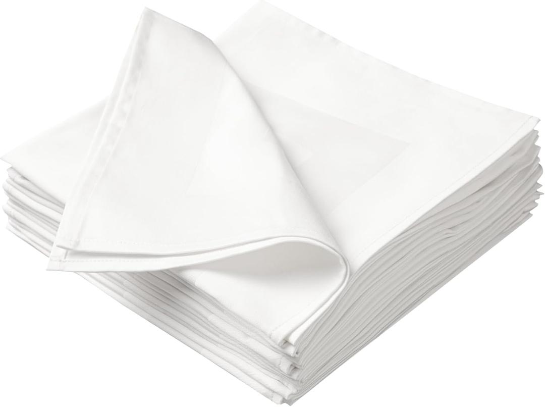 100% Cotton Napkin, Satin Band Design Formal Hospitality Napkin for Upscale Events & Dining, 22"x22", White, Set Of 12