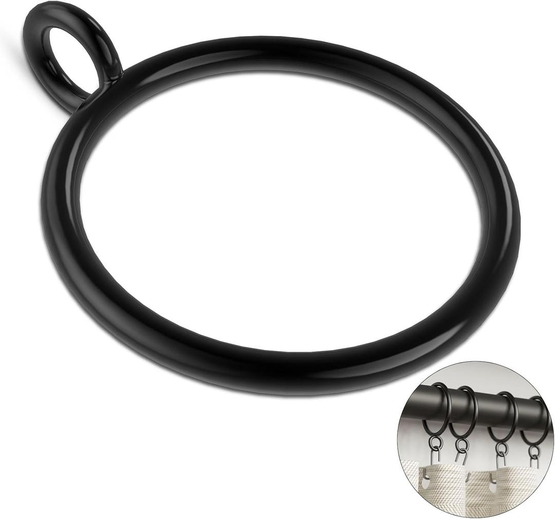 GASRONS 50 Pack Metal Curtain Rings with Eyelets, 1.5 inch Inner Diameter Drapery Rings Apply for Curtain Rods(Fits Up to 1 1/4-Inch Rod) (Black)
