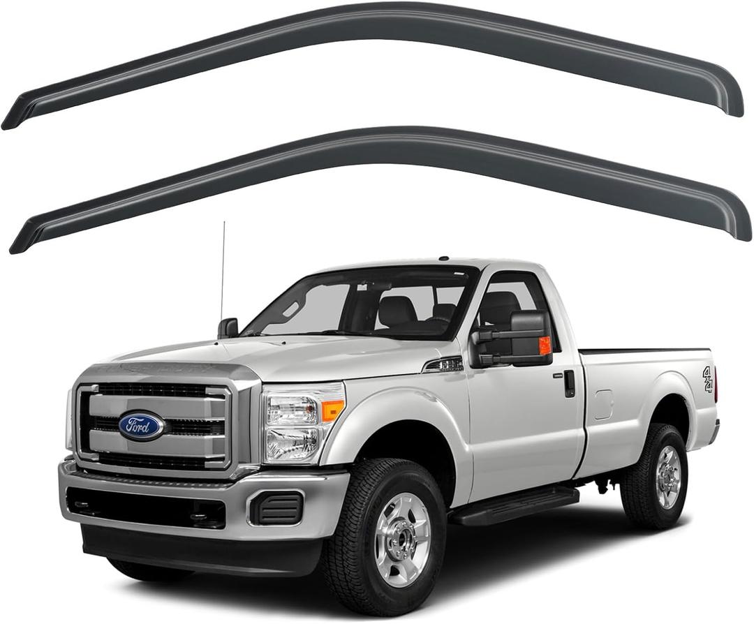 Window Rain Guards Shield for 1999-2016 Ford F250 F350 F450 F550 Super Duty, Out-Channel Window Wind Deflectors Shades for 2000-2016 F650 F750 Standard Cab, 2PCS
