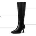 IDIFU Women's Black Knee High Tall Boots Gogo Pointed Toe Low Kitten Heel Long Fall Boot Side Zipper for Women Ladies Dress Dressy Office Evening Fashion Small Heeled Boots(Black Pu, 7)