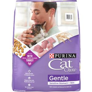 Purina Cat Chow Gentle Sensitive Stomach and Skin Dry Cat Food with Turkey - 13 lb. Bag, Best By FEB 2027 
