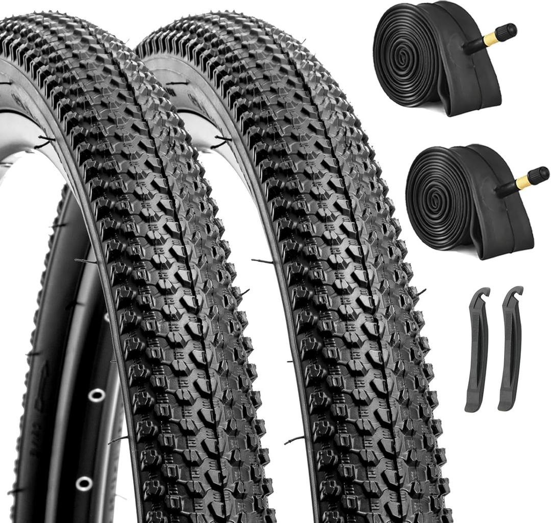 Hycline 2-Pack Mountain Bike Tires Set: 20/24/26/27.5-inch Folding Replacement Puncture-Resistant Bicycle Tires and Pair 20/24/26/27.5-inch Inner Tubes with Tire Levers for MTB Off-Road Bike
