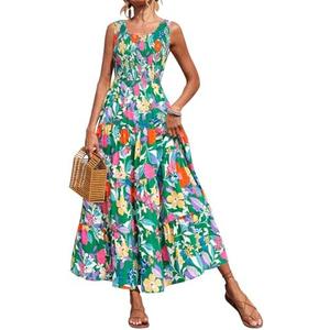 PRETTYGARDEN Smocked Tank Floral Maxi Dresses for Women 2025 Wedding Guest Dress Sleeveless Flowy Long Sundress with Pockets Large