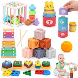 6 in 1 Montessori Baby Toys 6-12-18 Months Infant Sensory Developmental Toys Set, Toddler Gift Early Learning Baby Toys for 1 Year Old Boys Girls
