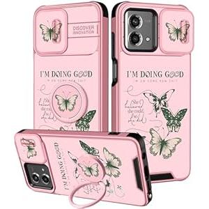 Funermei (2in1 for Moto G Stylus 5G 2023 Case for Women Butterfly Cute Girls Phone Cover Girly Flowers Floral Aesthetic Butterflies Design with Camera Cover and Ring Stand for Moto G Stylus 5G Case