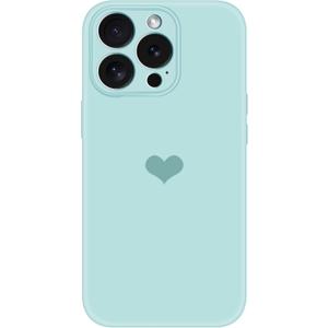 Designed for iPhone 16 Pro Case with Screen Protectors, Liquid Silicone Microfiber Lining Soft Rubber Shockproof Anti-Scratch Love Pattern Phone Case for iPhone 16 Pro Protective Cover Women (Cyan)