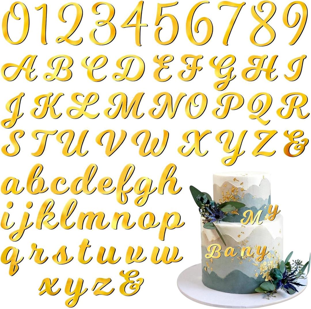 126pcs Acrylic Alphanumeric Cake Decoration, Mirror Number 0-9 and Alphabet A-Z Personalized Cake Picks Shiny Personalized Cake Topper for Birthday Cake Toppers Wedding Baby Shower