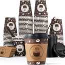 JOLLY PARTY 10oz(100 Pack) Disposable Coffee Cups with Lids, Sleeves and Straws - Paper Coffee Cups with Lids, Hot Cups for Shops, Cafes, and Concession Stands(Dark Brown)