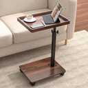 C Table End Table Adjustable Height, 360°Swivel TV Tray Table for Small Spaces, Couch Tables That slide under, C Shaped Side Tables living room and bedroom for Sofa, Bed,Chair, Snack (1, Walnut Brown), 30 x 40 x 50 centimeters