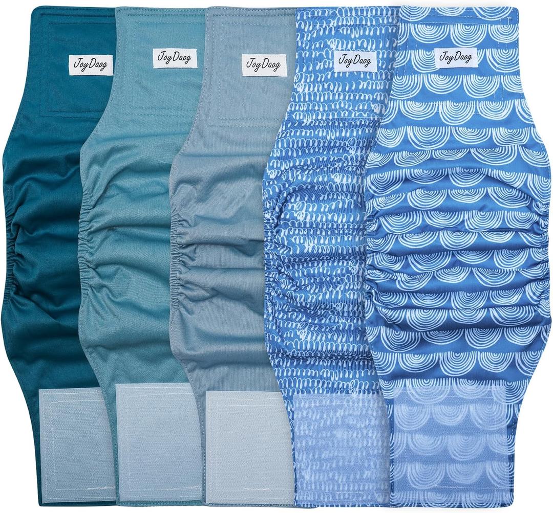 JoyDaog Reusable Dog Belly Bands for Male Dogs Diapers,5 Pack Premium Washable Dog Diapers Male Puppy Nappies Wrap,S