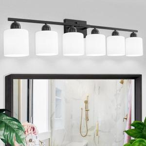 6-Light Black Vanity Lights for Bathroom, Modern Bathroom Vanity Lighting Fixtures Over Mirror, Bathroom Light Fixtures for Bathroom Mirror, Living Room, Hallway, Vanity Table, E26 Base