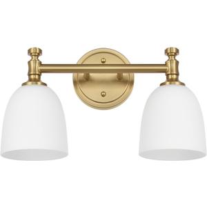 Gold Bathroom Vanity Light Fixtures, 2-Light Over Mirror, Traditional Vanity Lights for Living Room, Milk White Glass Shades, Standard E26 Base, Aged Brass, 16.3" W x 9.4" H x 6.25" D