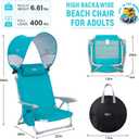 #WEJOY Beach Chair with Canopy Shade, Reclining Adjustable 4 Position, Lay Flat Lightweight Folding Portable Aluminum Chair with Backpack Straps,Padded headrest, Heavy Duty 400lbs Lawn Chair for Beach