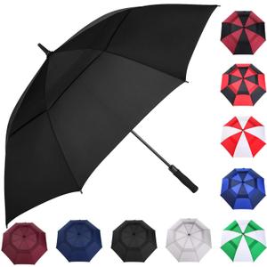MRTLLOA Automatic Open Golf Umbrella, Extra-Large Oversized Double Canopy Vented Windproof Waterproof Stick Rain Golf Umbrellas for Men and Women (Black, 68 inch)