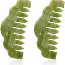 Geiserailie 2 Pcs Jade Combs Esthetician Supplies Massage Stone Hair Gua Sha Scraping Scalp Comb Facial Massage Tool Handheld Head Tools Head Caring Therapy Mother's Day for Women(Plain Style)