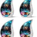 Neon Drum Set Urns for Human Ashes, Adult Male & Female, Small Keepsake Urn, Funeral Gift, 3Inch, Multicolor, Aluminum with Tiger Print, 29.6ml, Polished, 3 inches, Threaded Screw Lid (Pack of 4, Neaon)