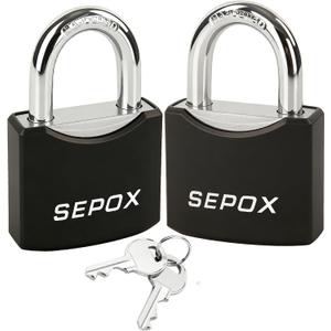 SEPOX 2 Pack Padlocks with Keys Heavy Duty Outdoor Weatherproof Padlock Set 1 9/16 Inch Solid Steel Locks Keyed Alike for Gate Fence Toolbox Gym Locker Storage Shed, Black Coated with Same Key