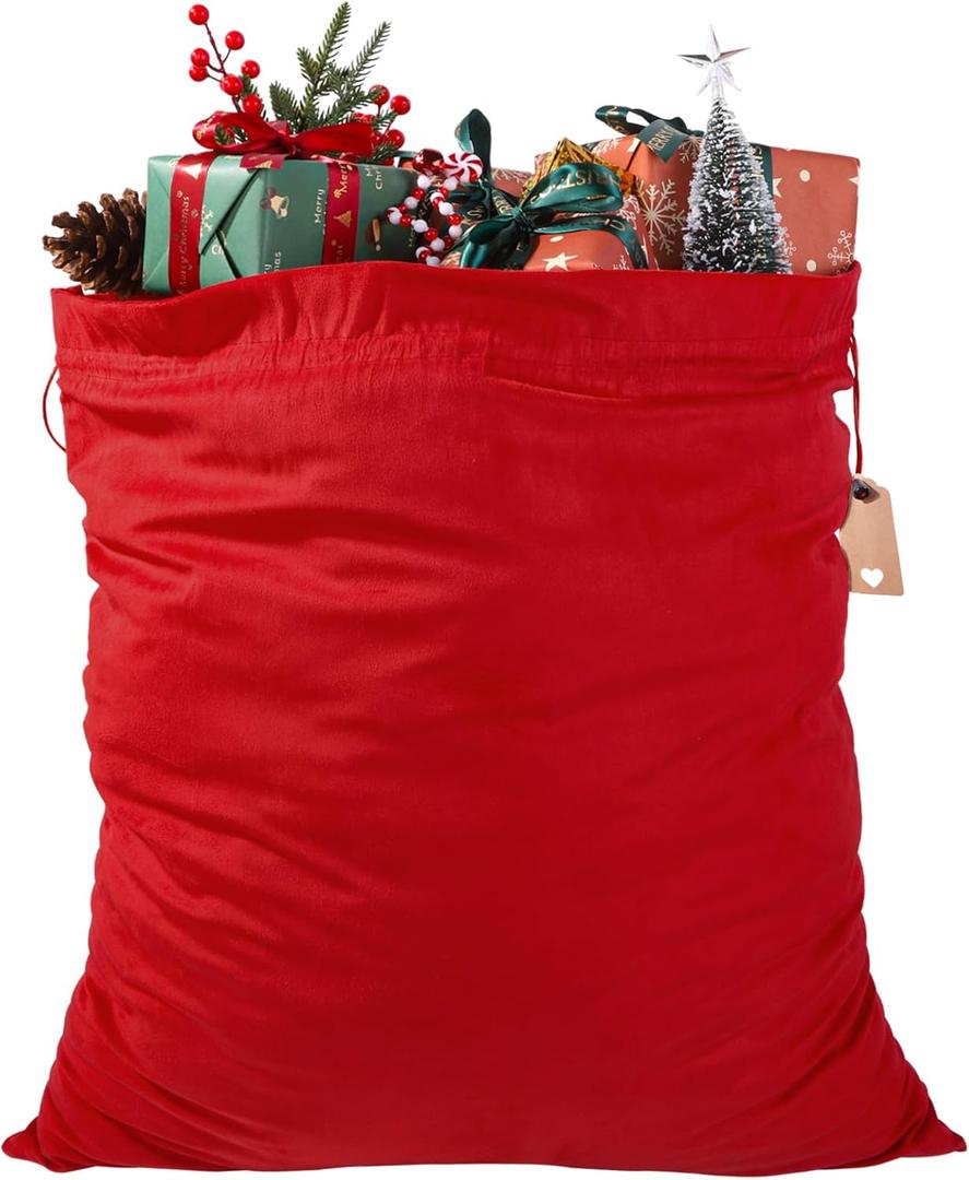 DIYDEC Large Christmas Velvet Santa Bags 31'' x 28'' Christmas Red Gift Presents Bags with Drawstring Large Santa Gift Sack for Xmas Present Party Supply Costume Holiday Wrapping