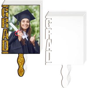 12 Pcs Sublimation Graduation Fans Blank Class of 2026 Gifts DIY Hand Paddle Fan with Wood Photo Frame for Celebrate Graduation Wedding Party(Grad,7.9 x 5.9 Inches)