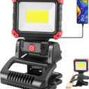 LED Rechargeable Work Light with Clamp, 2100LM Super Bright COB Magnetic Work Light with 3 Light Modes, 270 & 180 Rotation, Waterproof, Perfect for BBQ, Jobsite, Workshop, Car Repairing (Black 1Pack)