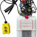 Double Acting Hydraulic Pump 5 Quart Hydraulic Power Unit 12V DC Hydraulic Pump (Plastic Oil Reservoir Double Acting 3200 PSI) SAE#6 Connector for Dump Trailer Car Lifting-US