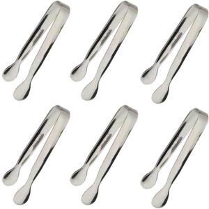 6PCS Ice Tongs Mini Sugar Tongs 4.25Inch Stainless Steel Kitchen Utensils Set,Small Serving Tong and Tiny Kitchen Tong for Appetizers,Tea Party, Coffee Bar, Desserts by Sunenlyst (Silver)