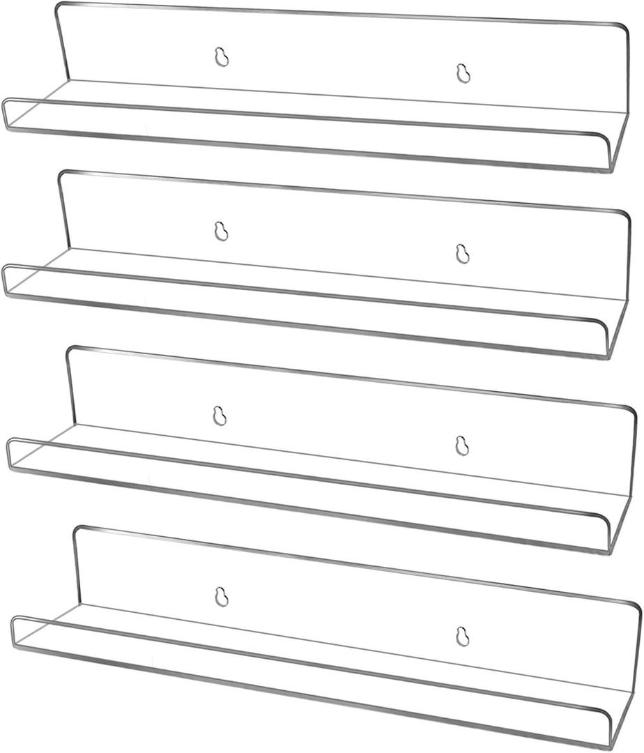 evron Acrylic Floating Shelves  4-Pack Clear Wall Shelf for Bathroom, Bedroom, or Kitchen  Easy Installation with Adhesive (No-Drill) or Screws (Drill Required)  13.8" Modern Rack (Clear 4 Pack)