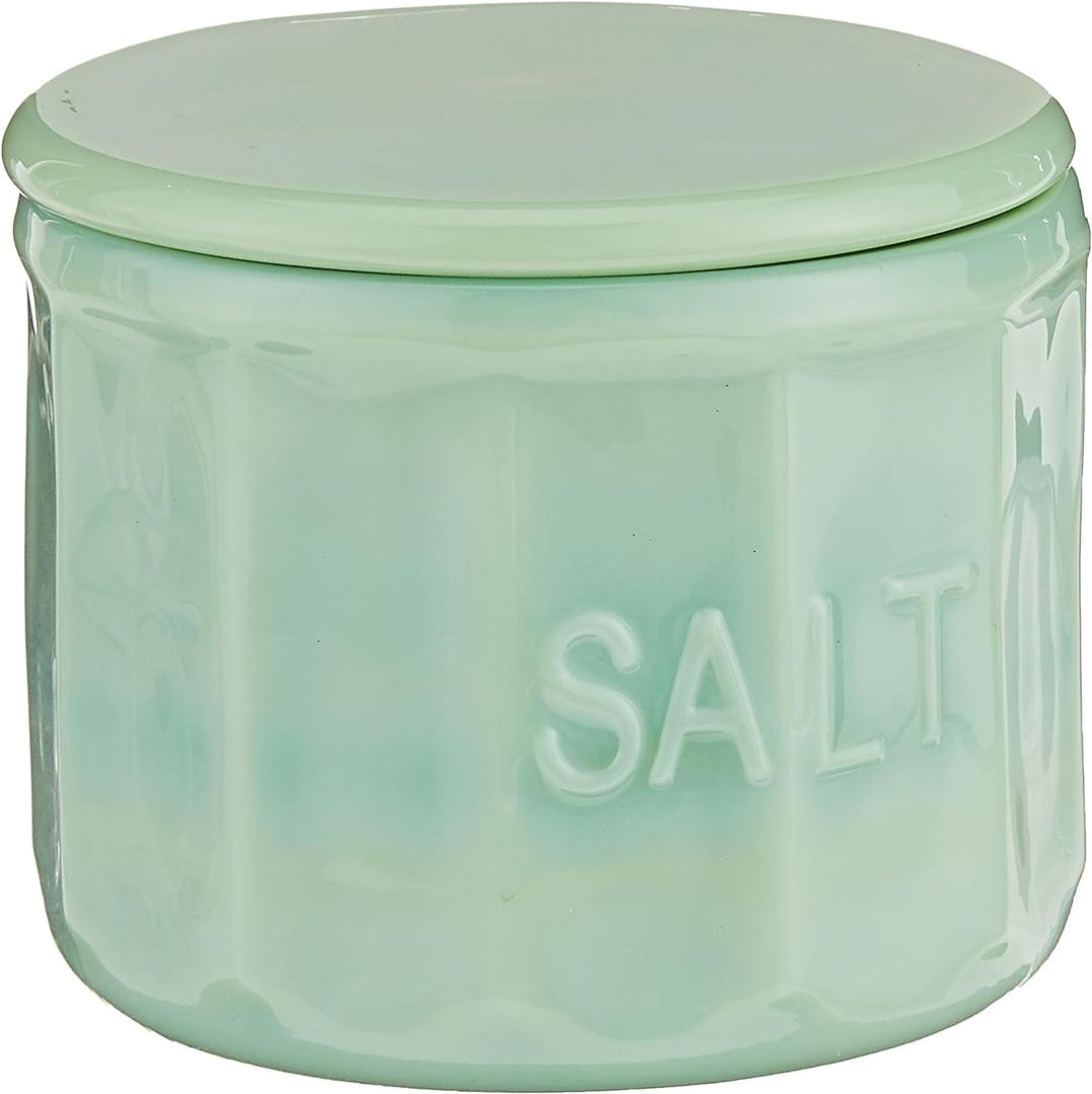 Tablecraft Salt Cellar with Lid, 3.75" x 3.75" x 3.125", Green
