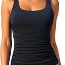 Aqua Eve Tankini Tops for Women Swimwear Top Only Tummy Control Bathing Suit Top No Bottom, (Medium, Black)
