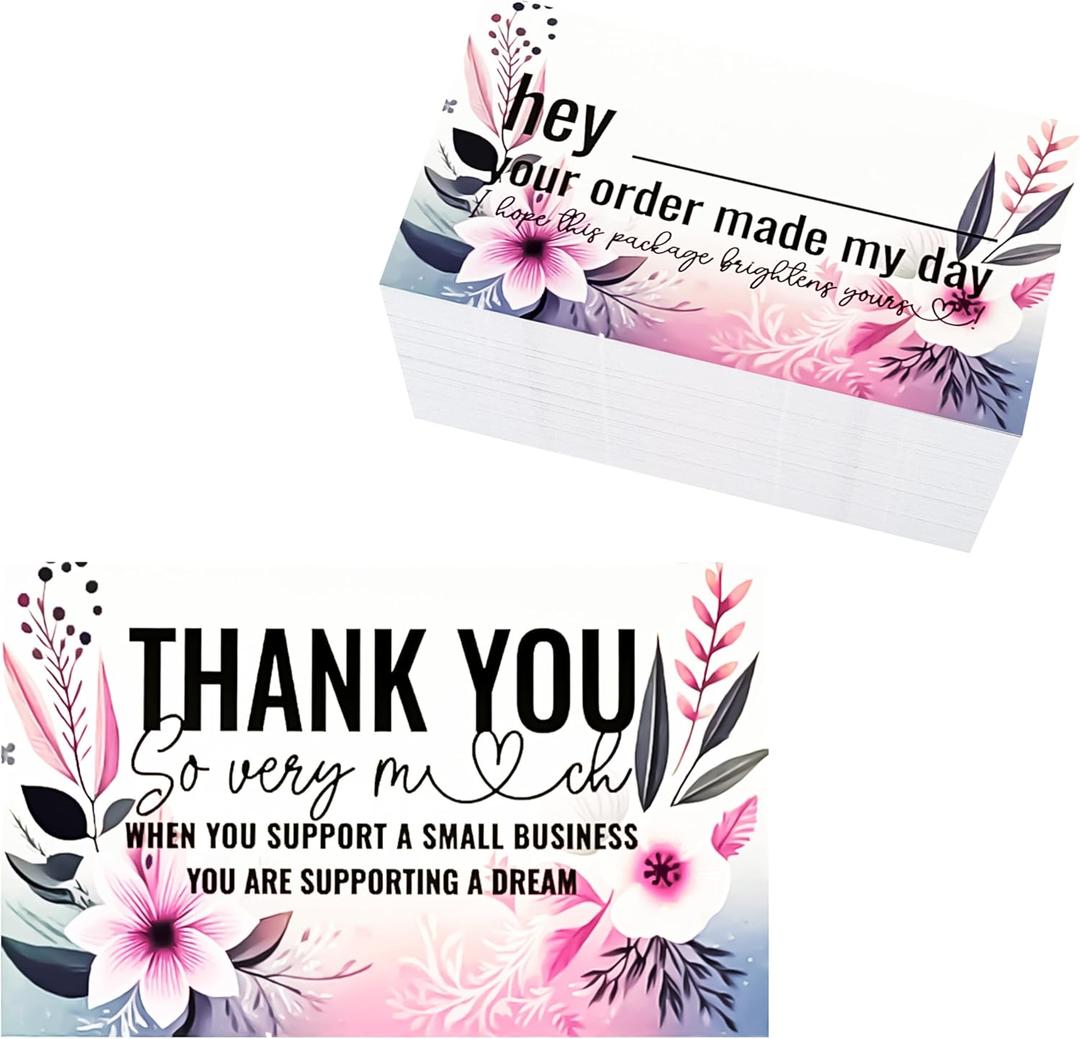 2 X Itzamna Thank You For Your Purchase Cards Small Business Packaging Customer Appreciation Notes Pink Floral Pack Of 100