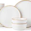 GBHOME Ceramic Dinnerware Sets for 8, 24 Pieces Stoneware Plates and Bowls Sets, Scratch Resistant Dishes, Dishwasher & Microwave Safe, Reactive Glaze-Pearl White