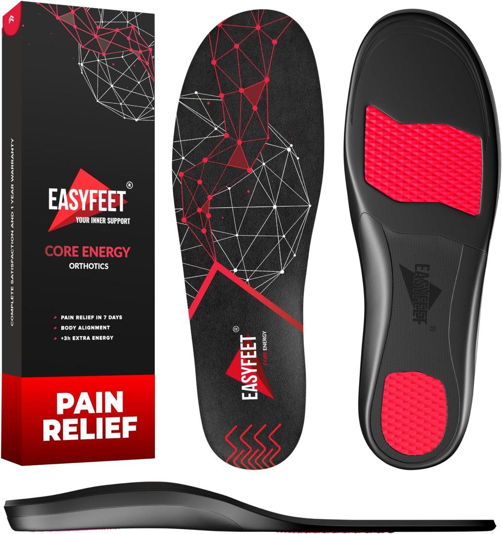 Plantar Fasciitis Relief Shoe Insoles - High Arch Support Inserts Men Women - Orthotics Shoe Inserts for Flat Feet - Work Boots Running Hiking Insoles (S (Men 7-8.5/Women 8-9.5), Black)