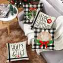 4 x Fahrendom Merry Christmas Nautical Decorative Throw Pillow Covers 18 x 18 Set of 4, Beach Coastal Xmas Shell Anchor Holly Jolly Pillowcase, Winter Holiday Buffalo Plaid Couch Cushion Case Home Decor
