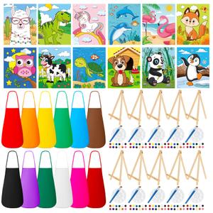 Ireer 84 Pcs Paint Party Set Include 12 Animal Pre Drawn Canvas, Brushes, Palettes, 12 Set Acrylic Paints, Apron Canvas, Painting Kit for Birthday Party Gift Creative Supplies(5 x 7 Inches)