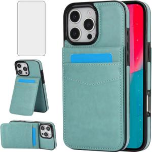 Asuwish Phone Case Compatible with iPhone 16 Pro Max 6.9 inch with Tempered Glass Screen Protector Credit Card Holder Wallet Cover Stand Leather Cell i Phone16 16Pro i16 16ProMax 2024 Women Men Green