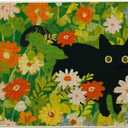 Artoid Mode Flowers Floral Black Cute Cat Spring Doormat,Home Decor Door Mat Low-Profile Switch Rug Floor Mat for Indoor Outdoor 17x29 Inch