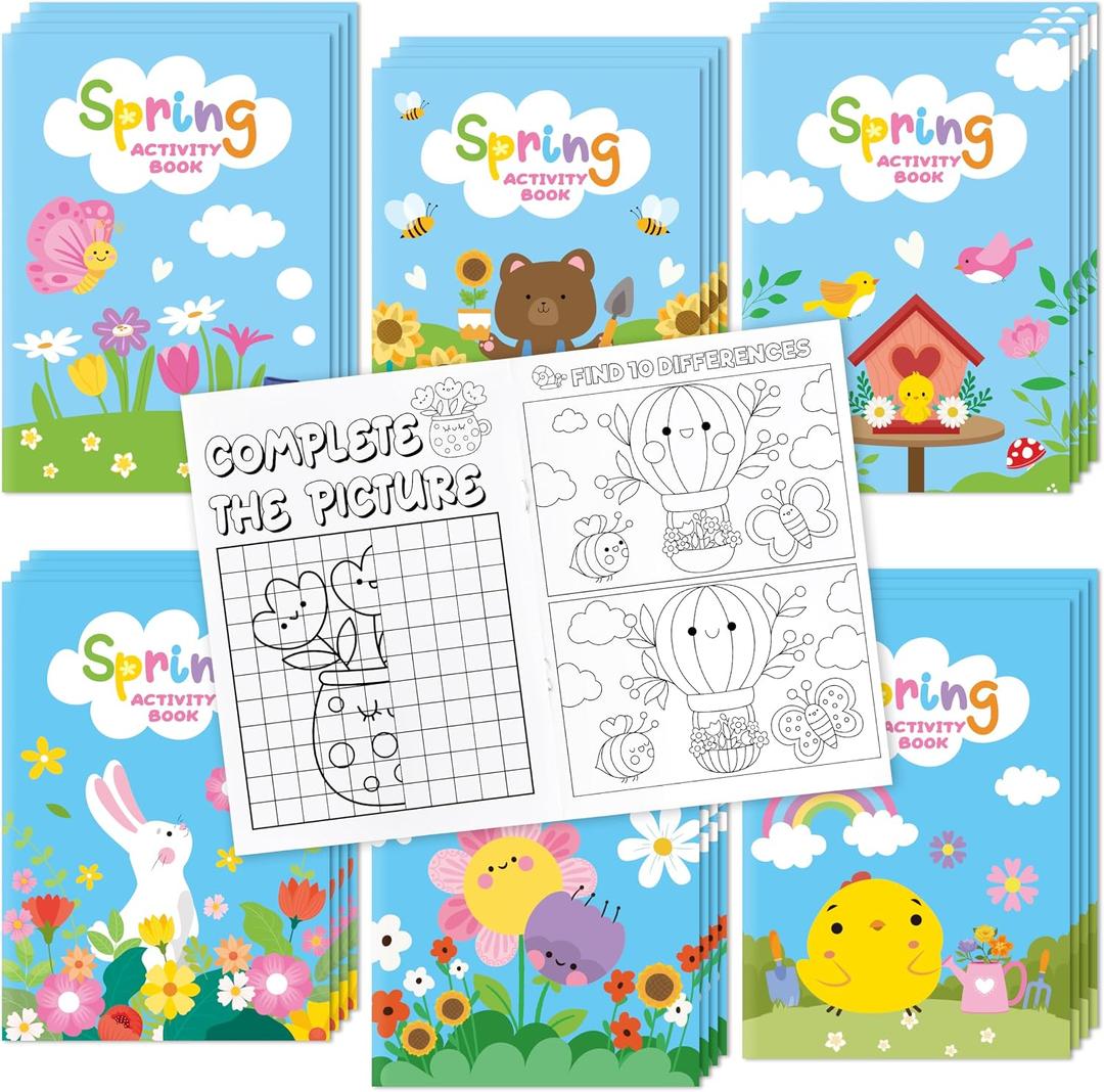 Dvbonike 24Pcs Spring Activity Books - Mini Fun Games Flower Springtime Coloring Book Bulk Party Favors Gift Goodie Bags Stuffers for Birthday Classroom School Rewards Supplies