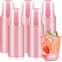 100 Pcs Pink Plastic Cups, 12oz Disposable Stemless Wine Glasses Pink Cocktail Party Cups for Mother's Day, Meeting, Wedding, Birthday Party