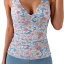 B2prity Women's Tankini Swimsuits Tummy Control Ruched Two Piece Bathing Suit V Neck Wrap Tie Back Swimwear with Shorts (Medium, Orange Floral)