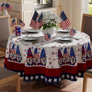 XCHI Gnomes Stars Patriotic America 4th of July Memorial Day Independence Day Tablecloth Round Washable Table Covers for Home Party Decorations 60x60 Inch XCHI Gnomes Stars Patriotic America 4th of July Memorial Day Independence Day Tablecloth Round Washable Table Covers for Home Party Decorations 60x60 Inch