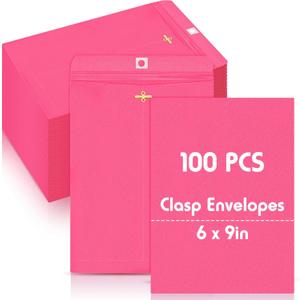 Geyee 100 Pcs Clasp Manilla Envelopes 6 x 9 Inch Gummed Colored Envelopes for Storing or Mailing for Home Office Business Supplies(Rose Pink)